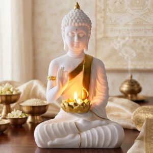 10-Inch Buddha Statue - White & Gold