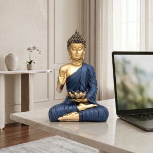 10-Inch Buddha Statue - Gold & Dark Blue