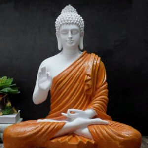 15-Inch Buddha Statue White and Orange